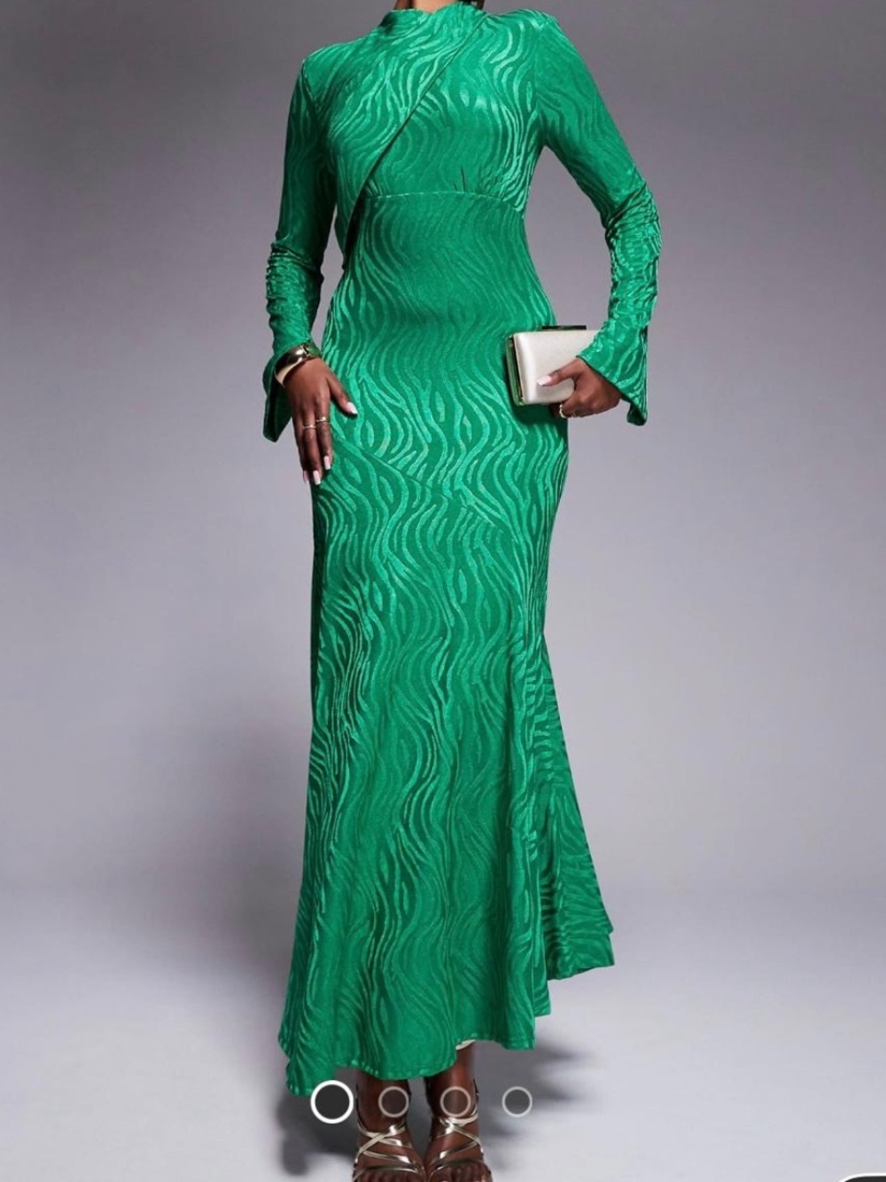 Emerald Green Long-Sleeve Textured Maxi Dress